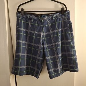 OP Men's Blue and Green Plaid Shorts